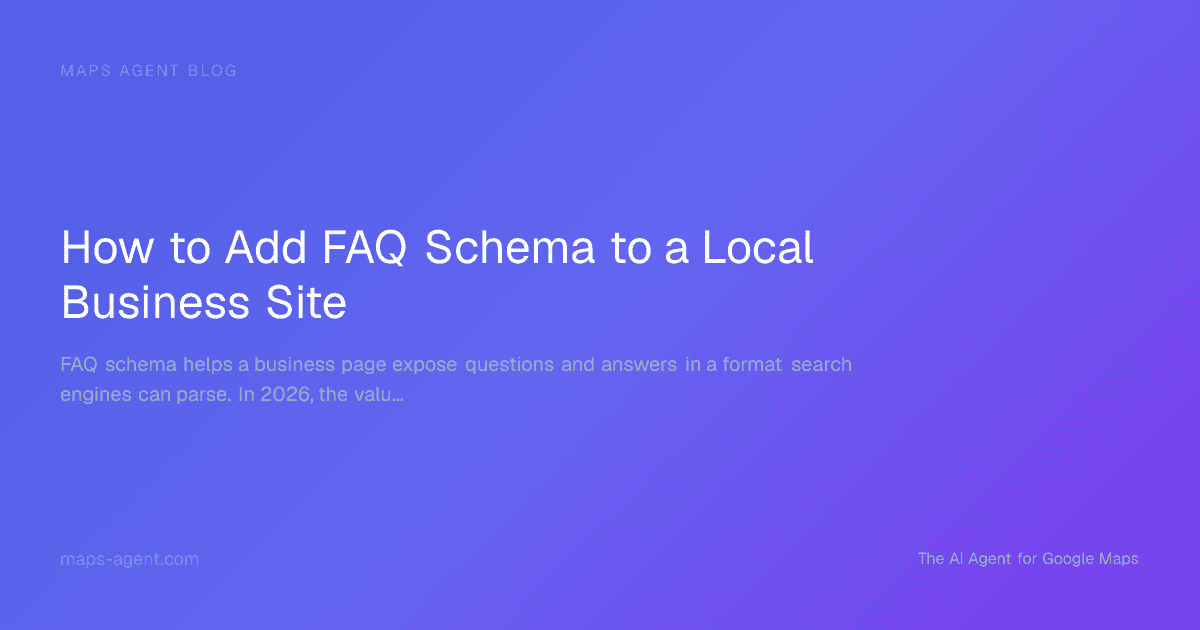 Abstract local business webpage with FAQ panels and validation markers